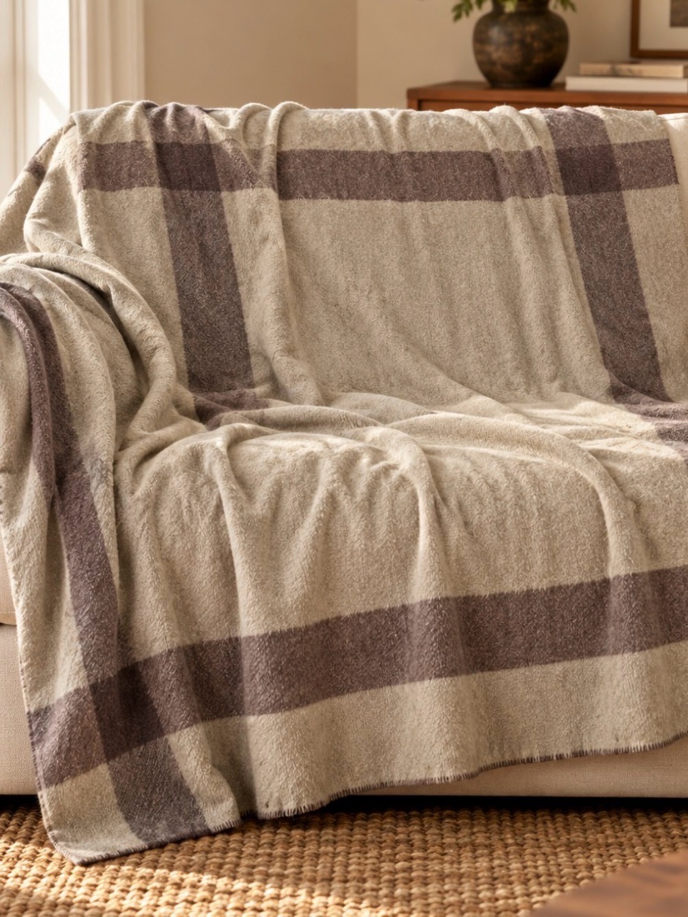 Vintage Ottawa Valley 1950’s wool two toned heirloom blanket 79” x66”
